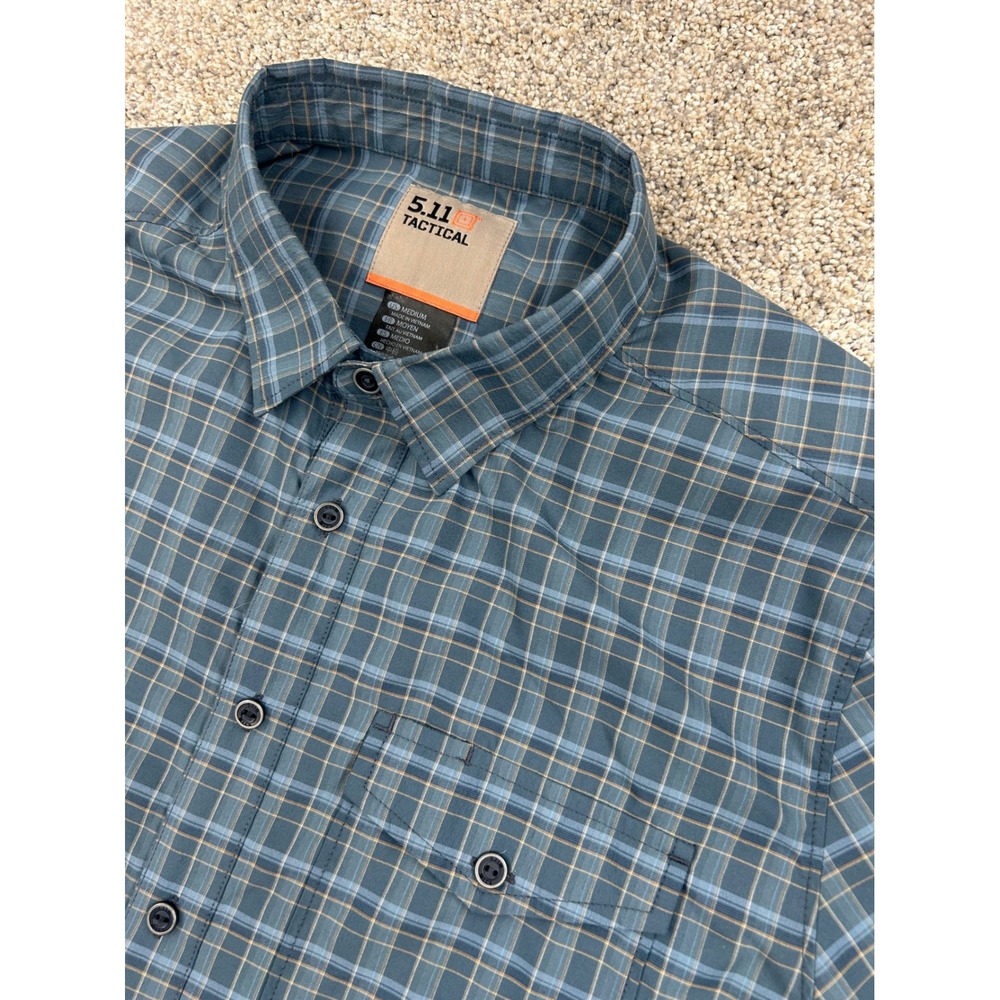 5.11 Tactical Mens Blue Plaid Short Sleeve Snap Button Down Shirt Medium #0911